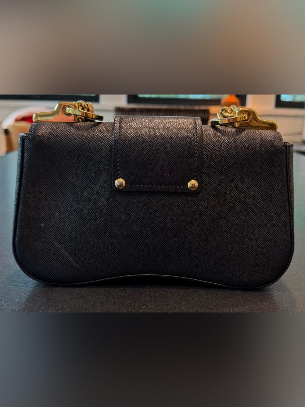 Prada Sidonie Black Saffiano Leather Gold Chain Shoulder Crossbody Designer Bag - Picture 6 of 17